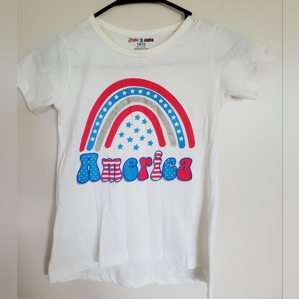 Just 2 Cute Girls Patriotic Americana Red, White, & Blue Graphic Tee Size 10/12